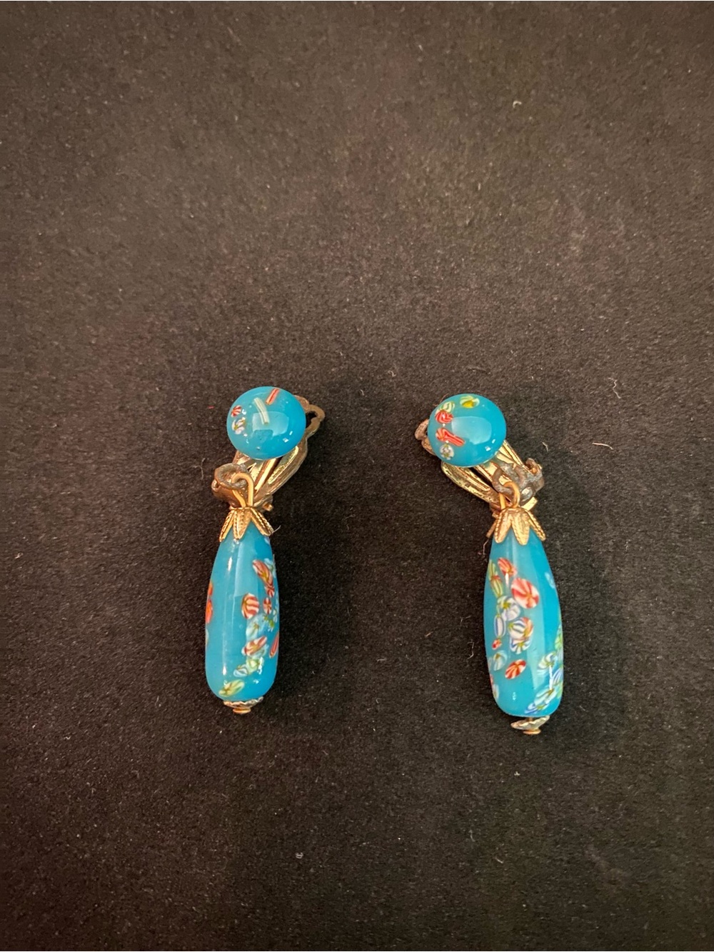 Vintage Blue Floral Drop Earrings